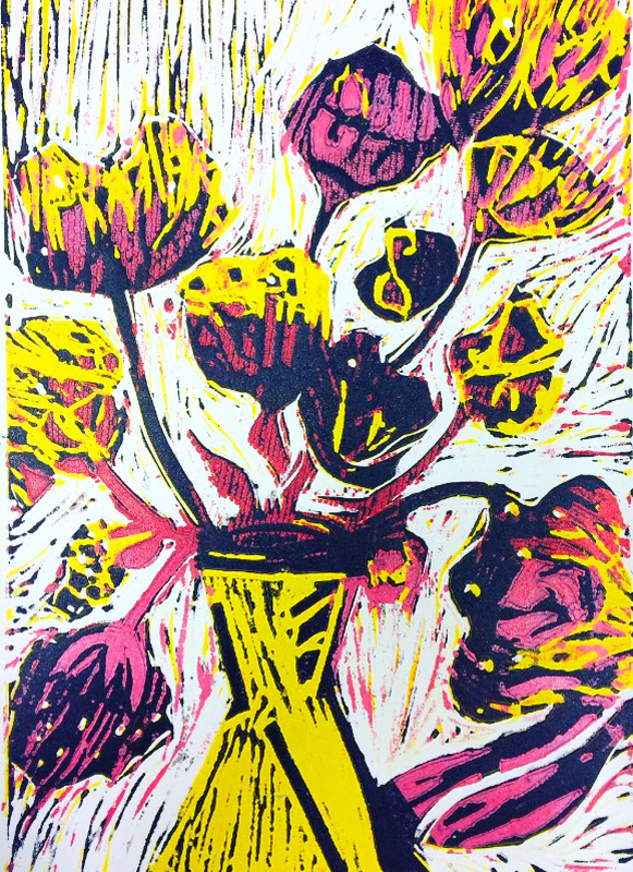 Reduction lino cut vase